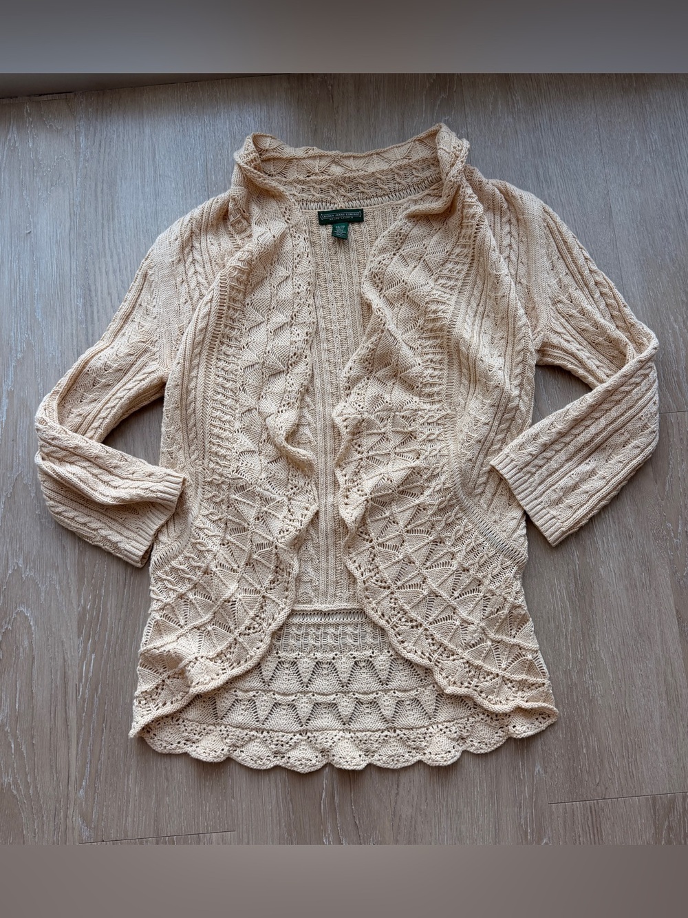 Lauren Jeans Co cream pointelle open front cardigan